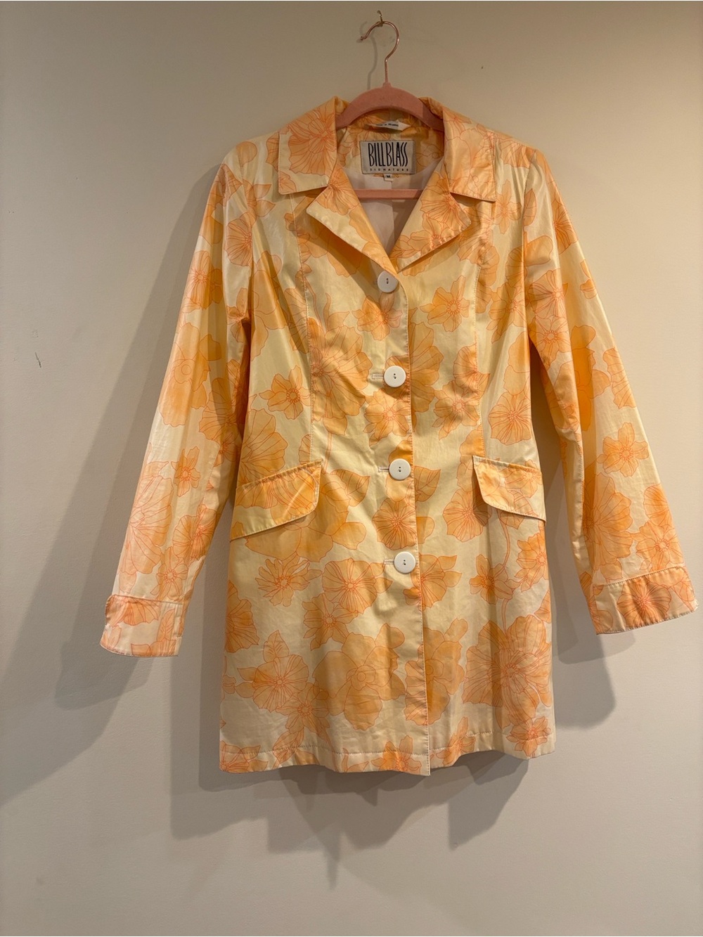 bill blass Yellow Floral Button-Front Trench Coat